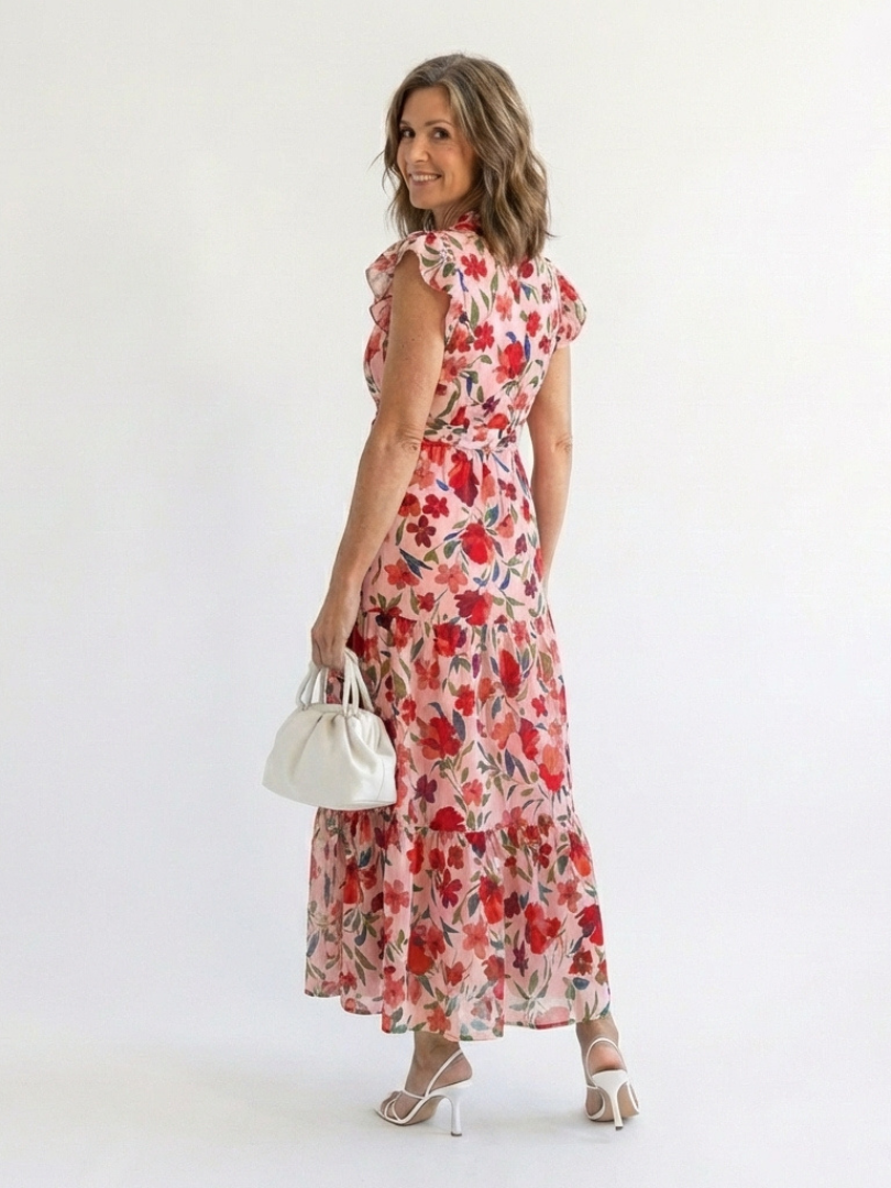 LILA | FLORAL V-NECK TIERED MIDI DRESS