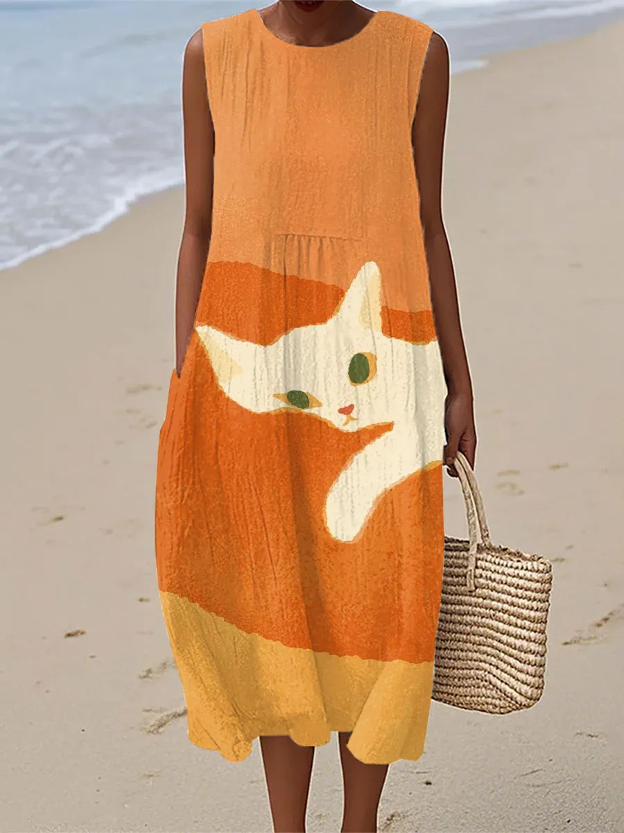 Ella | Cute Cat Art Print Midi Dress Local Neighbours Sedona