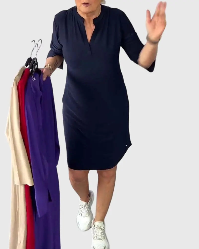 Katherine | Solid V-Neck Dress Clara Monroe