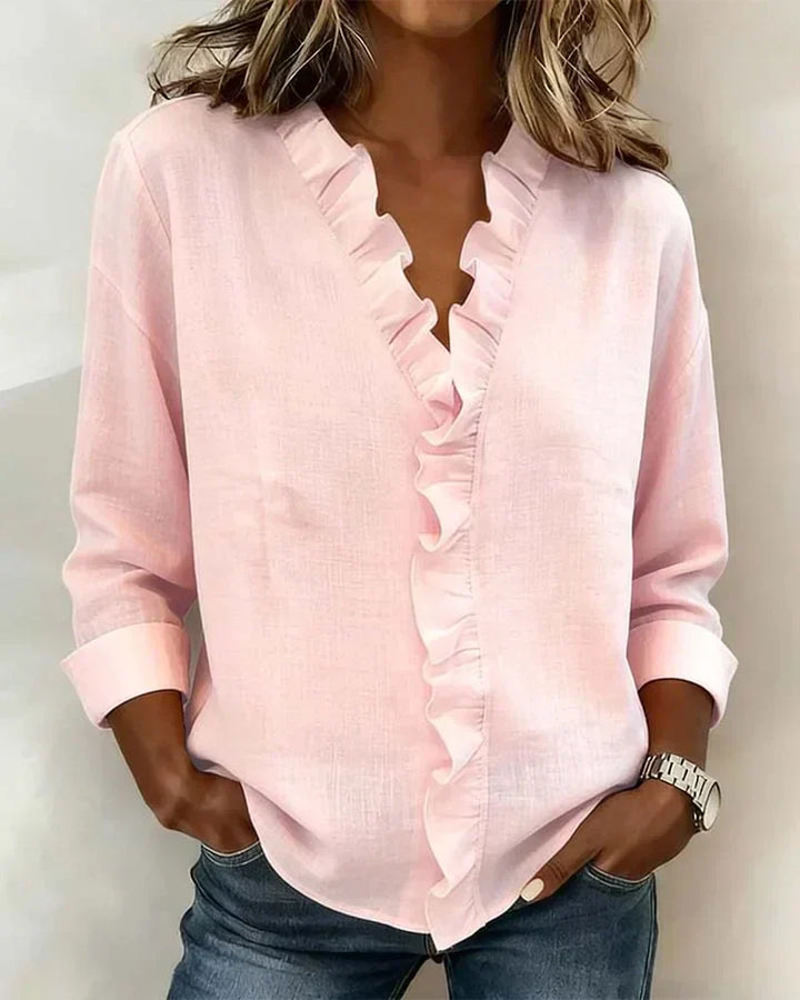 Indie | Blouse with Ruffles, V-Neck and Long Sleeves Local Neighbours Sedona