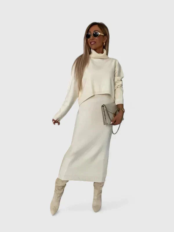 Chrystahl | Elegant Dress and Turtle Neck Sweater Set Clara Monroe