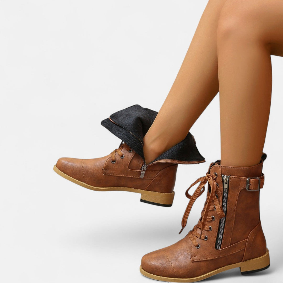 Nora Vintage Leather Ankle Boots – Classic Lace-Up Combat Style Clara Monroe