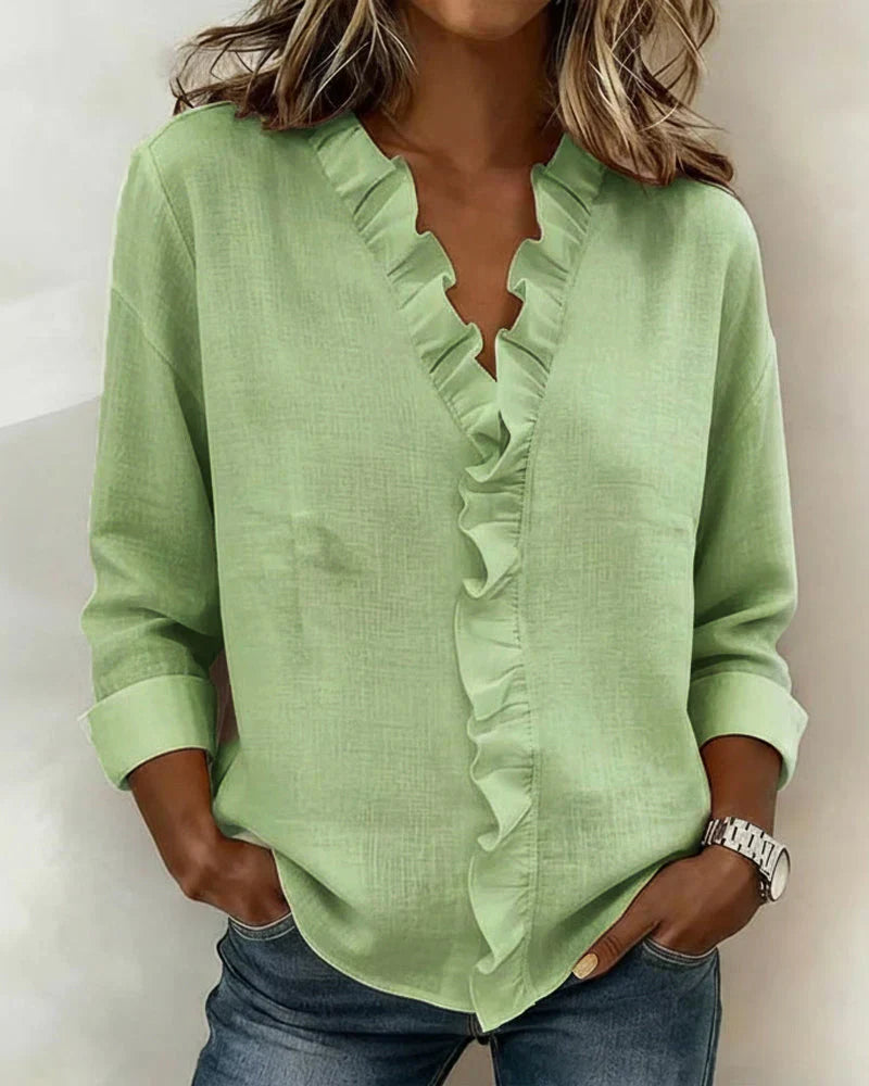Indie | Blouse with Ruffles, V-Neck and Long Sleeves Local Neighbours Sedona