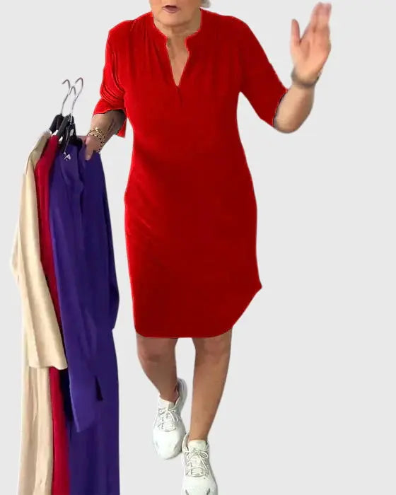 Katherine | Solid V-Neck Dress Clara Monroe