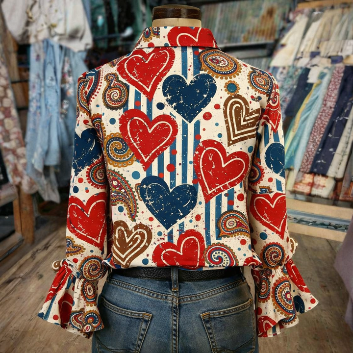 Rilyssa - Vintage Blouse with Heart Print