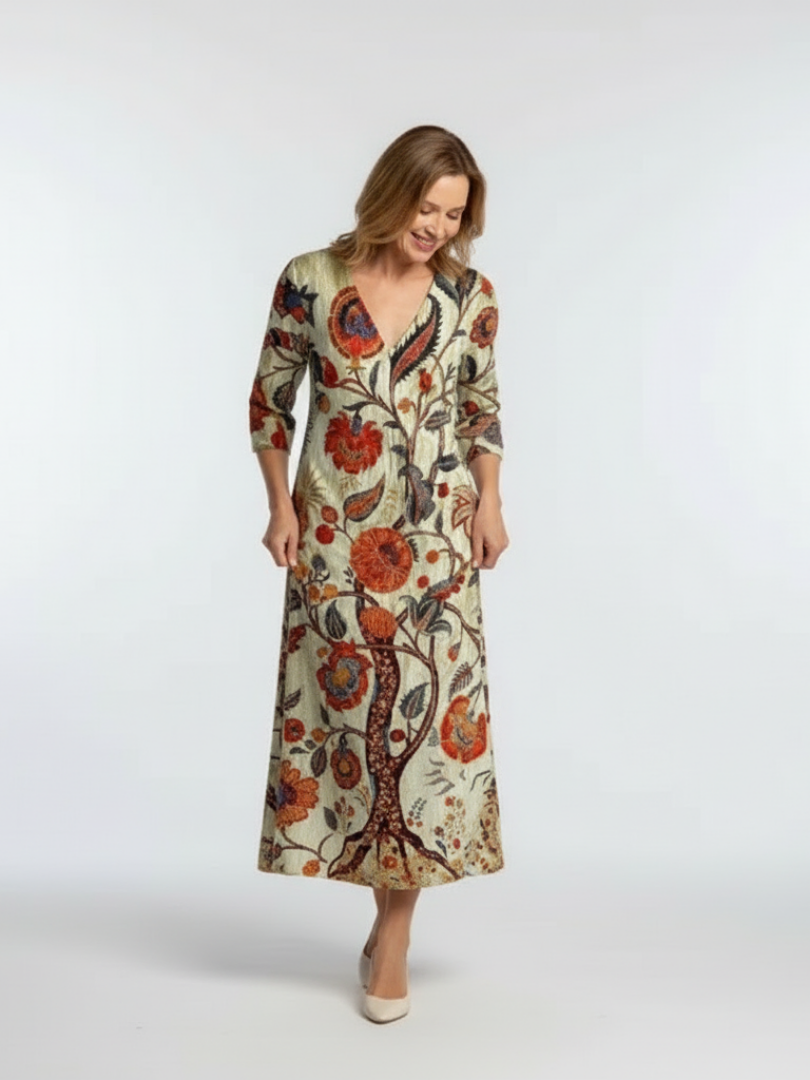 Corisande | V Neck Long Sleeve Floral Midi Dress Local Neighbours Sedona