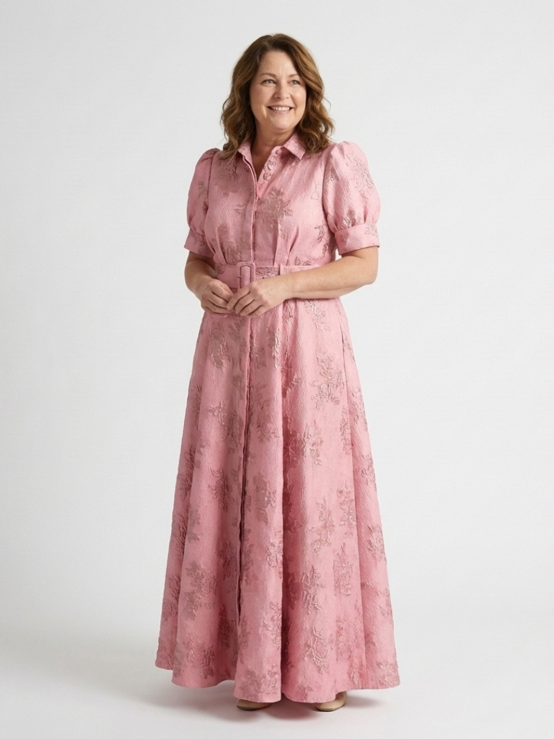 Xanthea | Short Sleeve Belted Floral Textured Maxi Shirt Dress Local Neighbours Sedona