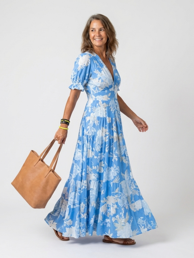 Ione | Short Sleeve V Neck Floral Midi Dress Local Neighbours Sedona