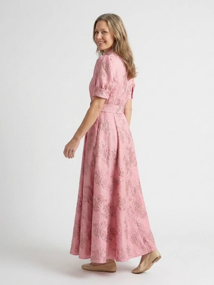 Xanthea | Short Sleeve Belted Floral Textured Maxi Shirt Dress Local Neighbours Sedona