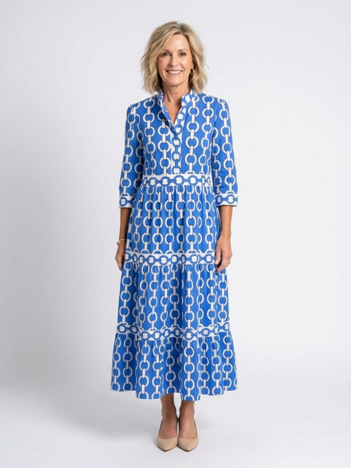 Ysolde | Three Quarter Sleeve Chain Pattern Midi Dress Local Neighbours Sedona