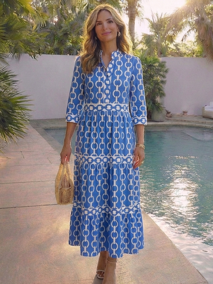 Ysolde | Three Quarter Sleeve Chain Pattern Midi Dress Local Neighbours Sedona