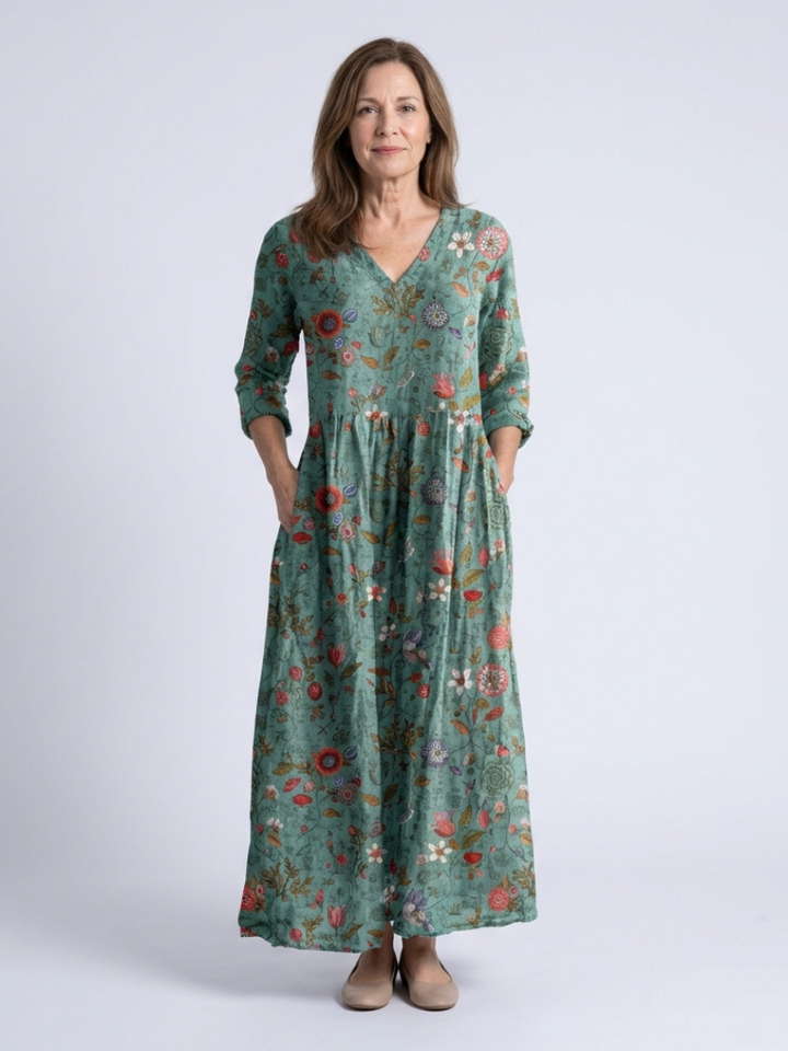 Marina | Floral V Neck Three Quarter Sleeve Maxi Dress Local Neighbours Sedona