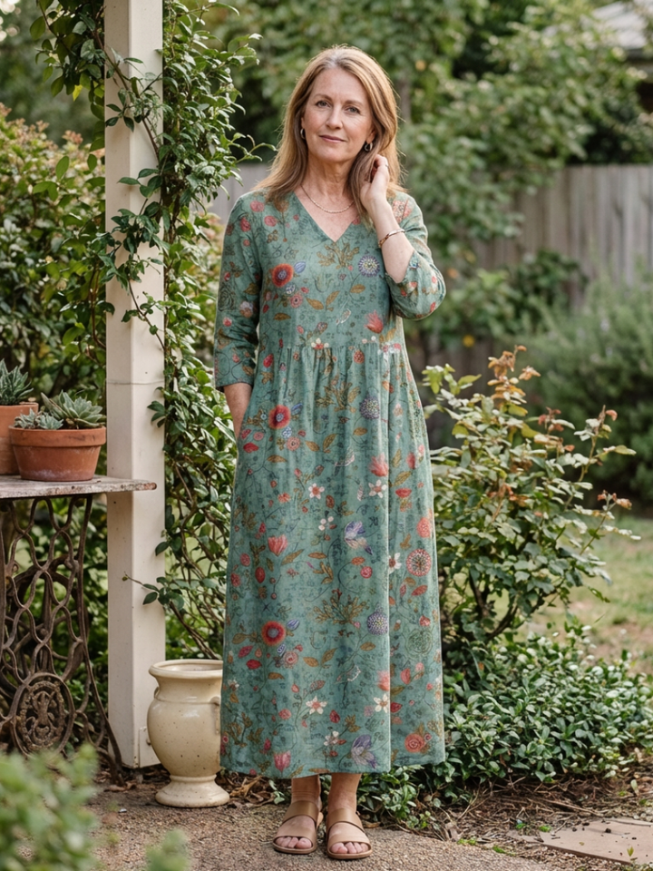 Marina | Floral V Neck Three Quarter Sleeve Maxi Dress Local Neighbours Sedona
