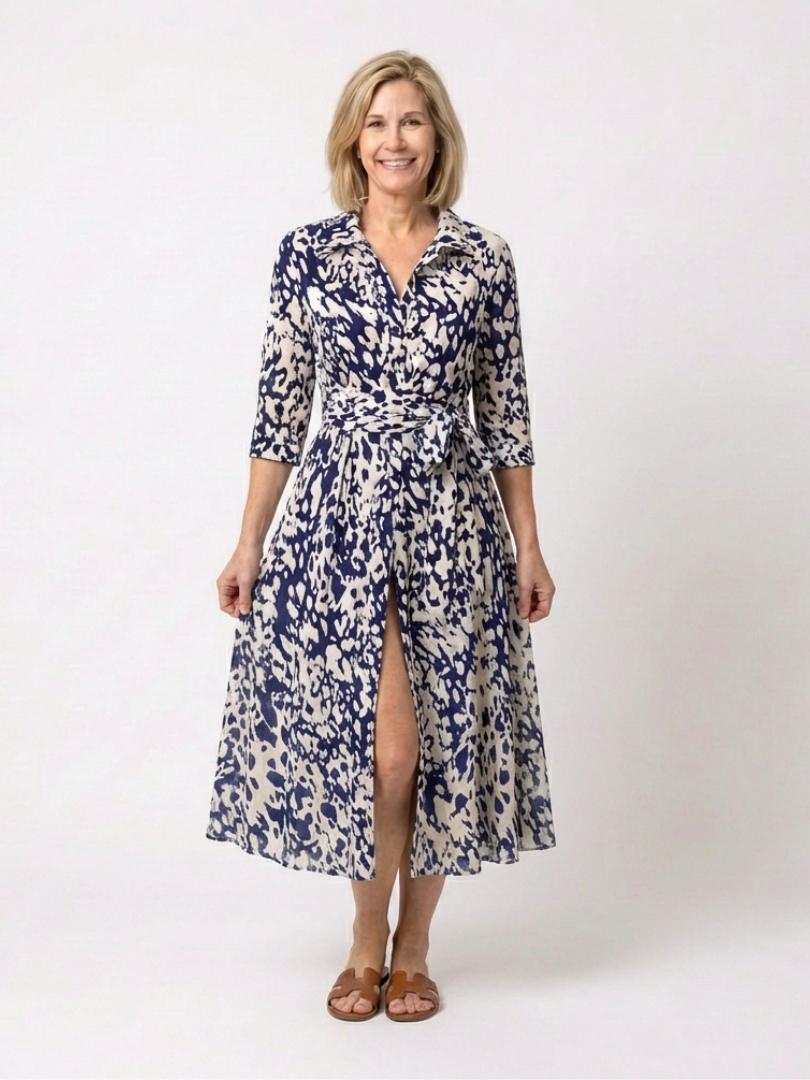 Oriana | Collared Long Sleeve Waist Tie Midi Dress Local Neighbours Sedona