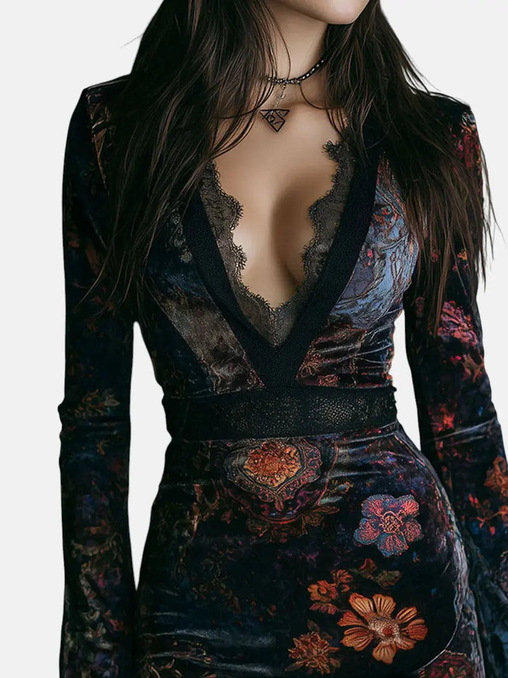 Liora ❘ Mini Velvet Floral Dress with Lace Clara Monroe