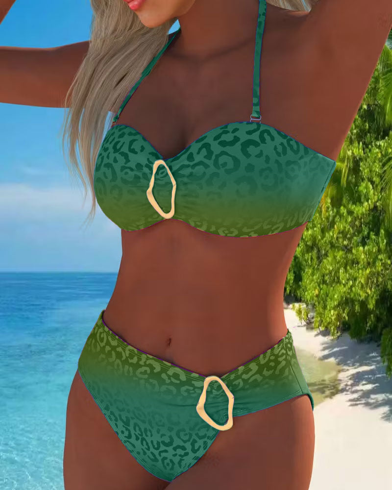 Sofia™ | Halter Neck Leopard Print Gradient Swimsuit Local Neighbours Sedona