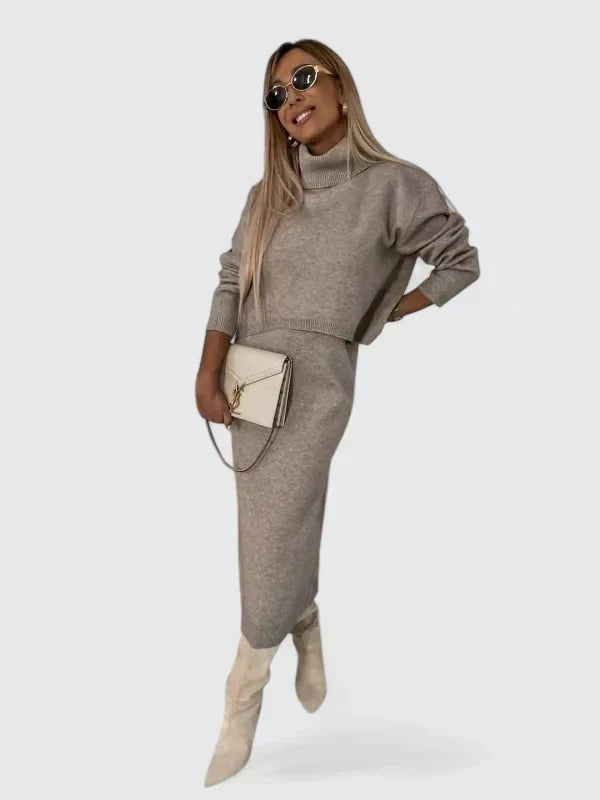 Chrystahl | Elegant Dress and Turtle Neck Sweater Set Clara Monroe