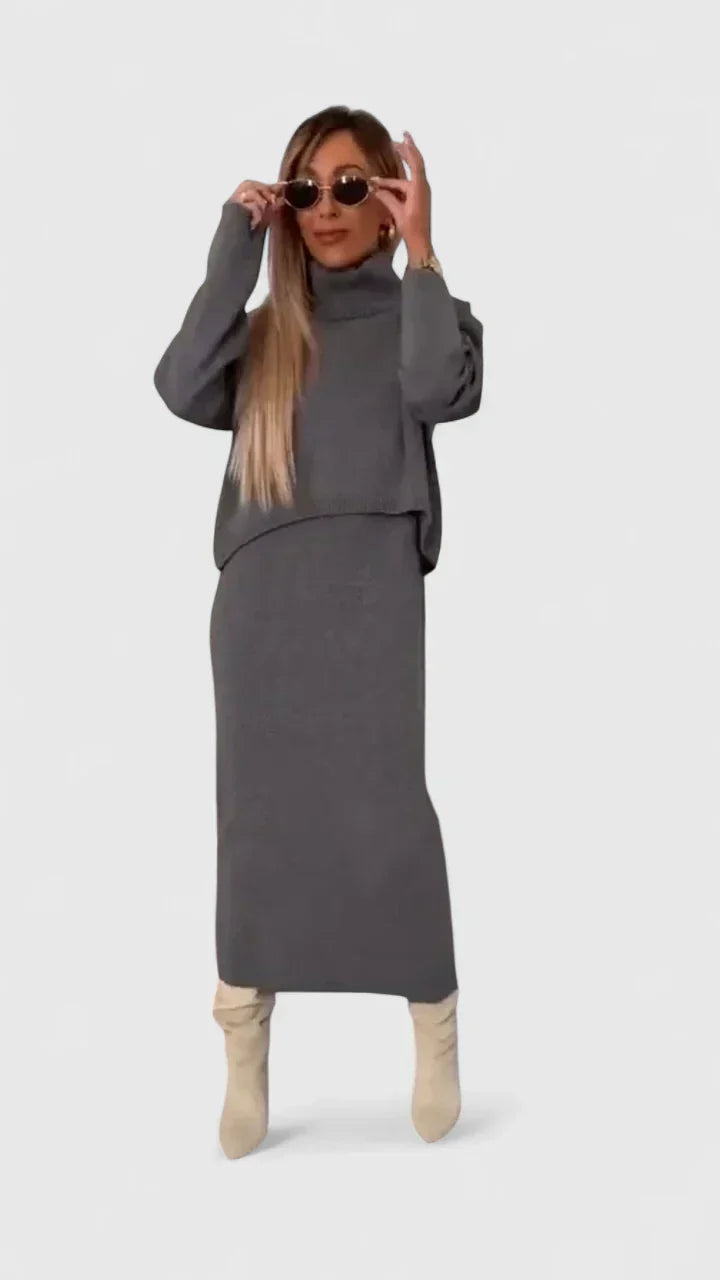 Chrystahl | Elegant Dress and Turtle Neck Sweater Set Clara Monroe