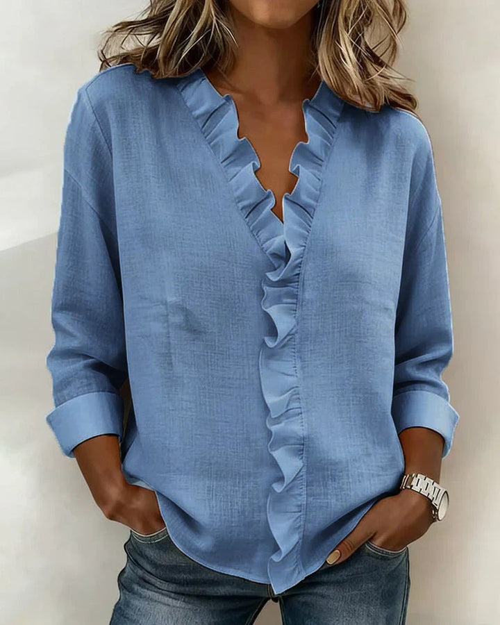 Indie | Blouse with Ruffles, V-Neck and Long Sleeves Local Neighbours Sedona