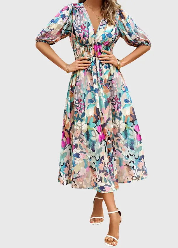 Merlin™ | Flattering Floral Midi Dress Clara Monroe