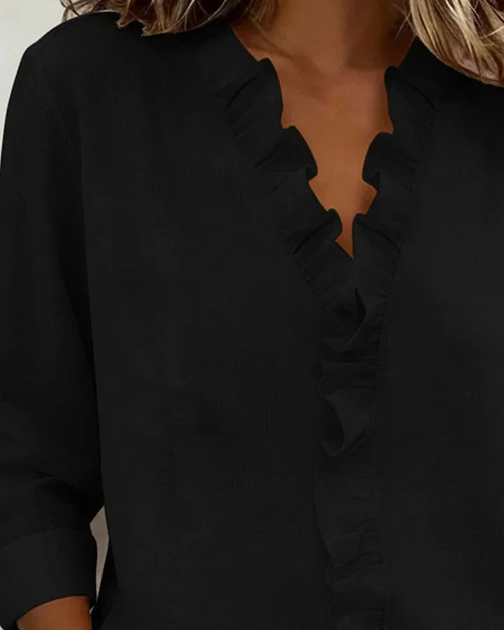 Indie | Blouse with Ruffles, V-Neck and Long Sleeves Local Neighbours Sedona