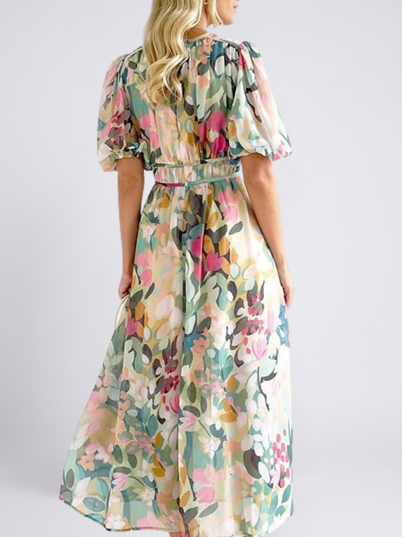 Eulalie | V Neck Short Sleeve Gathered Waist Midi Dress Local Neighbours Sedona