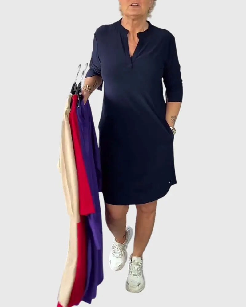 Katherine | Solid V-Neck Dress Clara Monroe