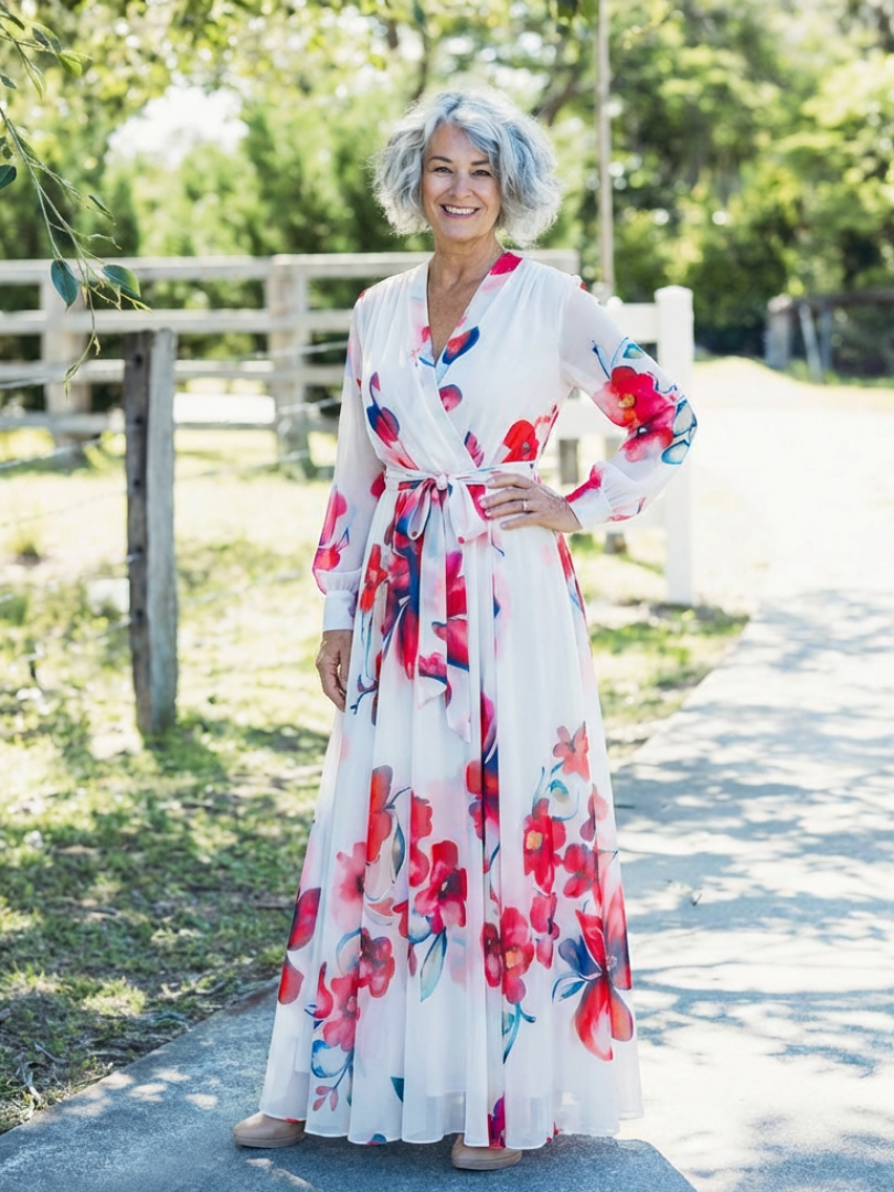 Lillian | Floral Long Sleeve Wrap Maxi Dress Local Neighbours Sedona