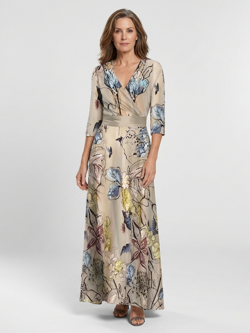 Margaret | Three Quarter Sleeve Floral Maxi Wrap Dress Local Neighbours Sedona