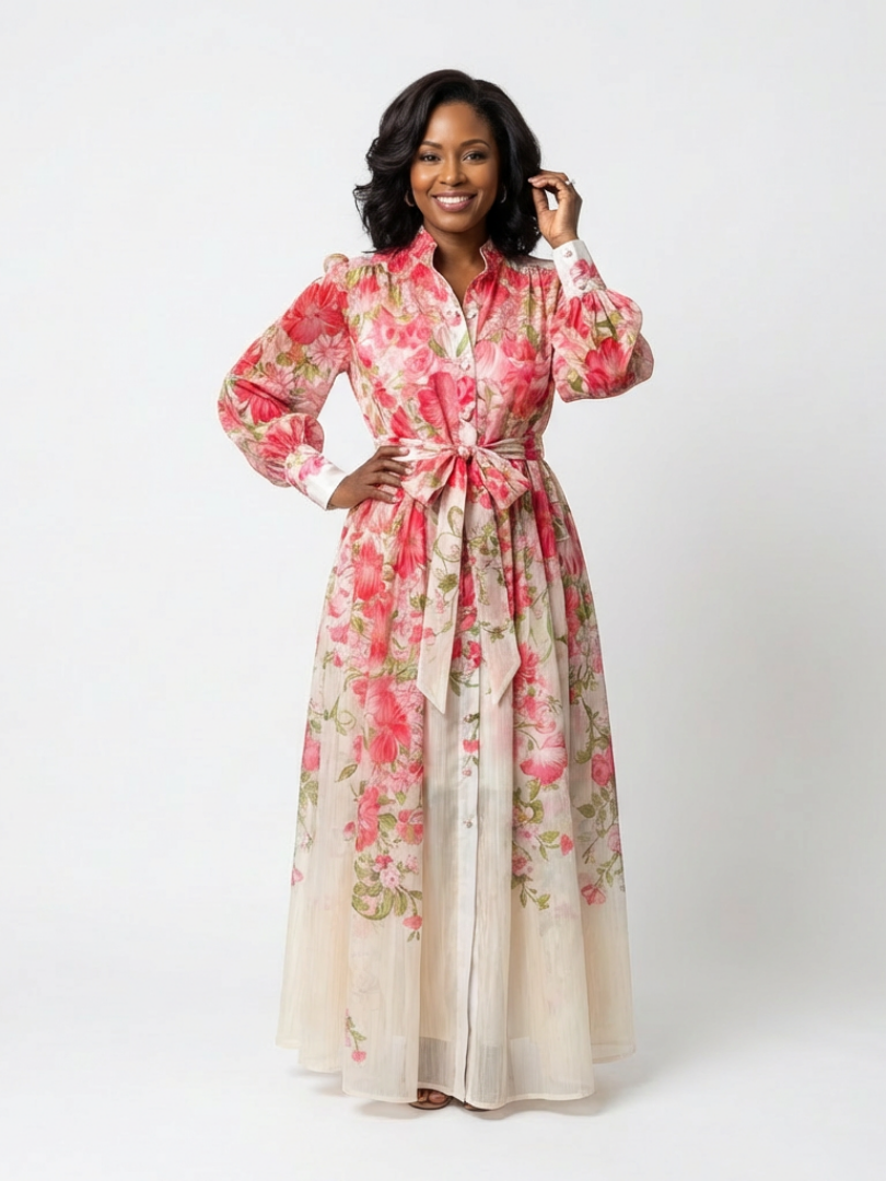 Cressida | Floral Sheer Long Sleeve Maxi Dress Local Neighbours Sedona