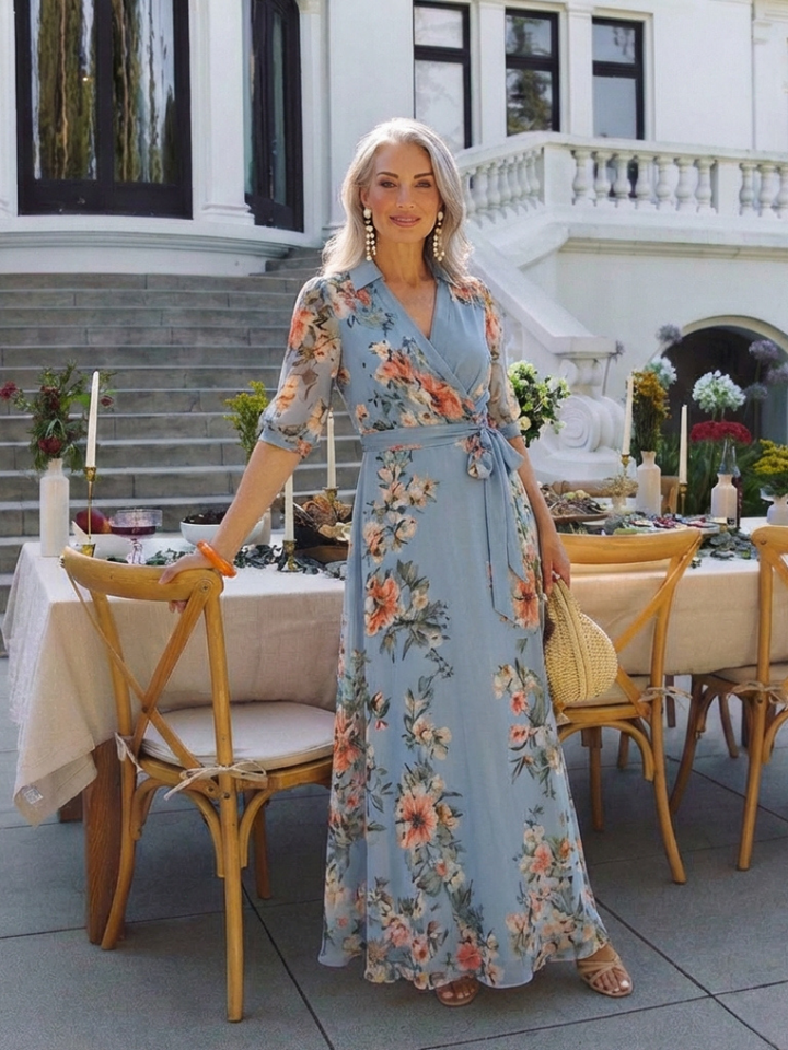 Elowen | Floral Wrap V Neck Maxi Dress Local Neighbours Sedona